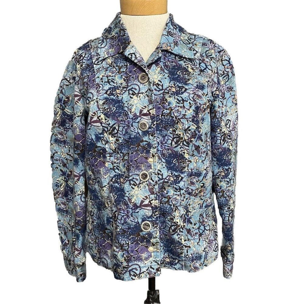 Christopher & Banks Jacket Womens‎ M Floral Print Blue Purple Abstract Stretch